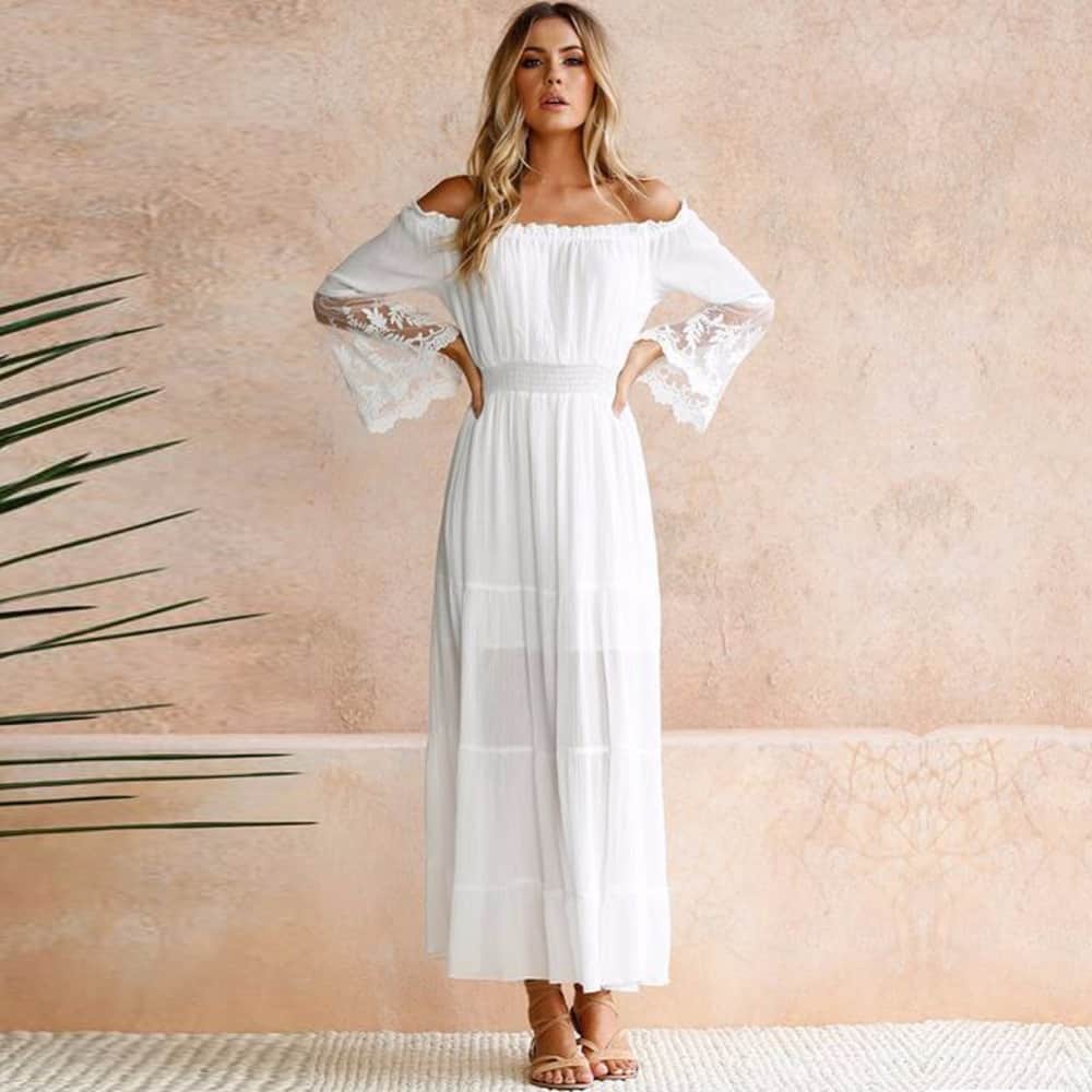 Off-Shoulder White Maxi Dress | sebastian7
